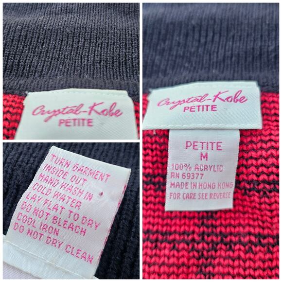 Scottie Dog Cardigan Petite Med Crystal Kobe Red Black Plaid PM Knit VTG Sweater - Picture 1 of 10
